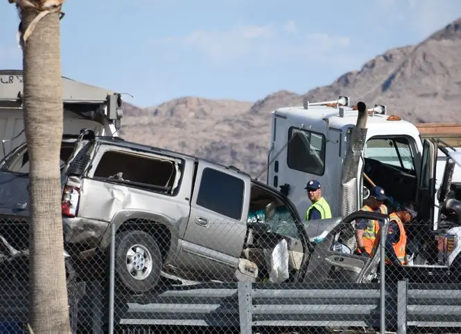 Wrecked SUV and truck after serious 18 wheeler crash in Houston