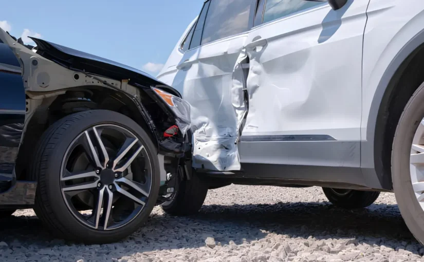 Car accident showing vehicle damage in a shared-fault collision under Texas comparative negligence law.