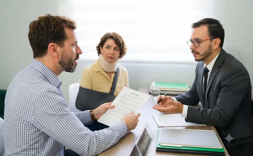 Personal injury attorney in Texas meeting with accident victims during a legal consultation.