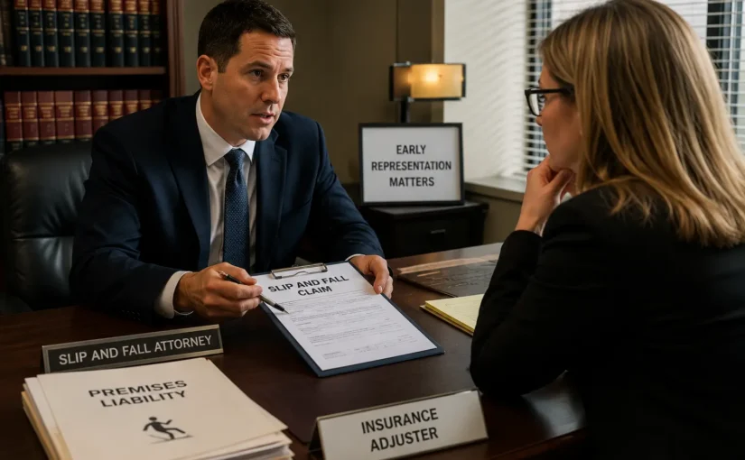 Texas slip and fall attorney discussing a premises liability claim with a victim during a legal consultation.
